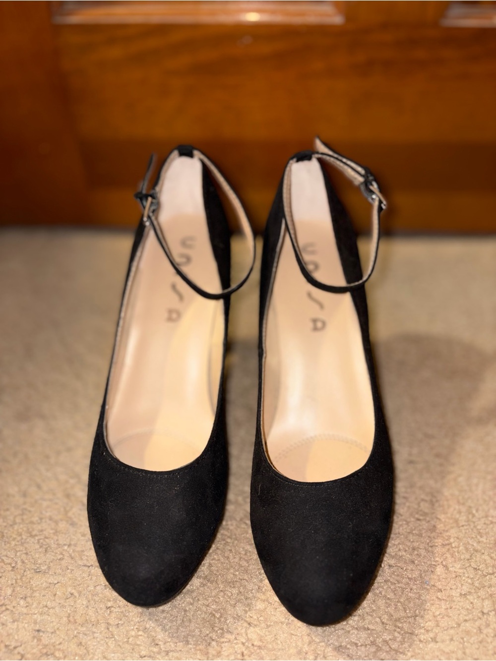 Unisa Black Suede Ankle Strap Heels